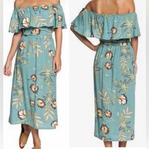 NWOT Roxy Technicolor Sky Off The Shoulder Maxi Dress
